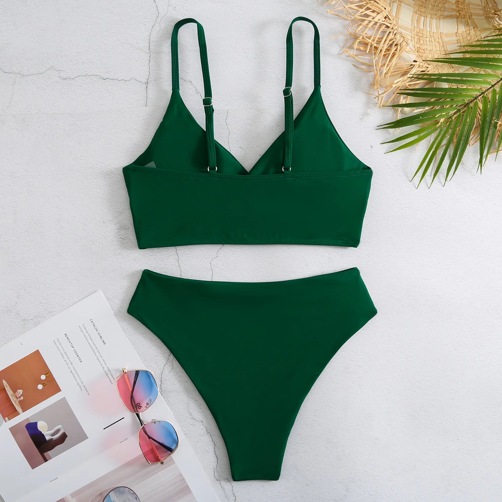 High Waist Bikinis Women Solid Strap Swimsuit Female Padded Swimwear Bathers Bathing Swimming Swim Suit Summer Beachwear