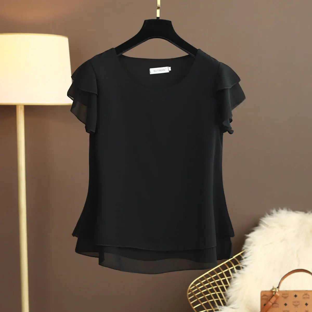 New Summer Women Blouse Loose O-Neck Chiffon Shirt Female Short Sleeve Blouse Oversized Shirts womens tops and blouses Top