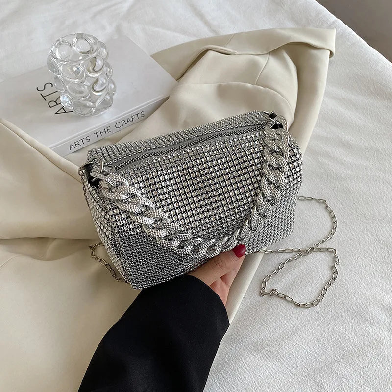 Fashion Glitter Rhinestone Evening Bag Women Trend Luxury Shiny Handbag Female Nightclub Carnival Party Crossbody Underarm Bag