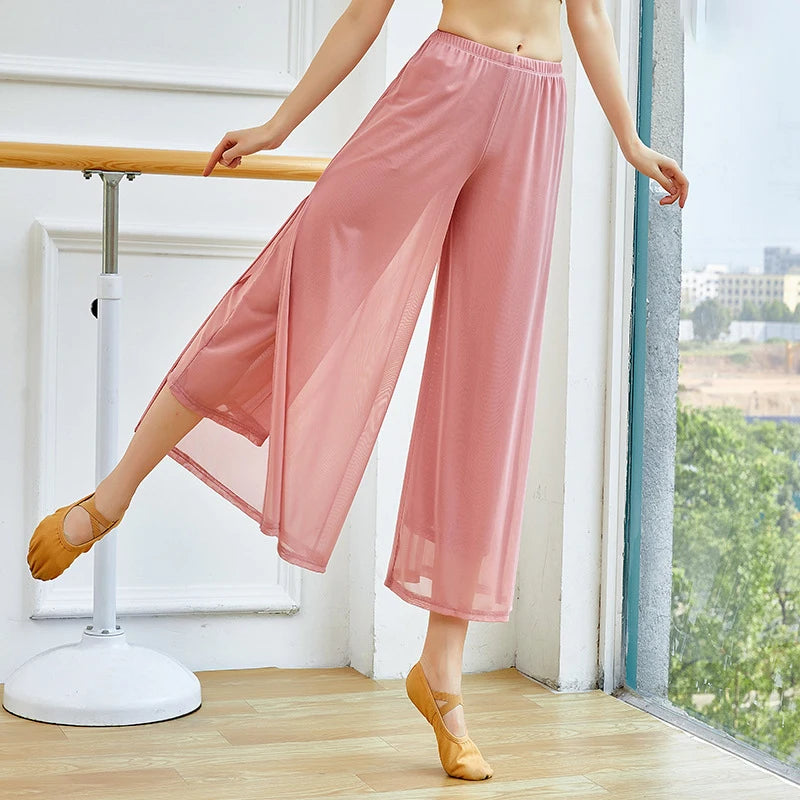 Modern Dance Pants For Women Mesh Nylon Loose Wide Leg Dancing Trousers Chinese Classical Dance Daily Ladies Yoga Pants