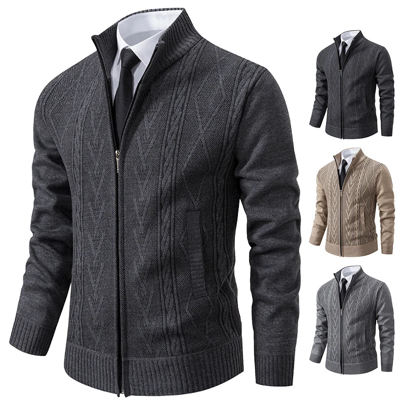 autumn and winter new cashmere padded warm casual men's knitted sweater coat