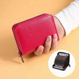 Multi Slot Card Holder Vintage Small Wallet Women Men Business Bank Credit Card Bag Male Coin Pouch Solid Leather Zipper Wallet