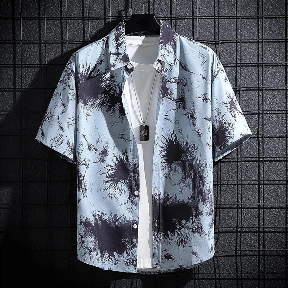 Hawaii Men's Summer Short Sleeve Printed Shirt Thin Beach Shirt Men's High Neck Polo Shirt Men's Casual Top Slim Fashion Clothes