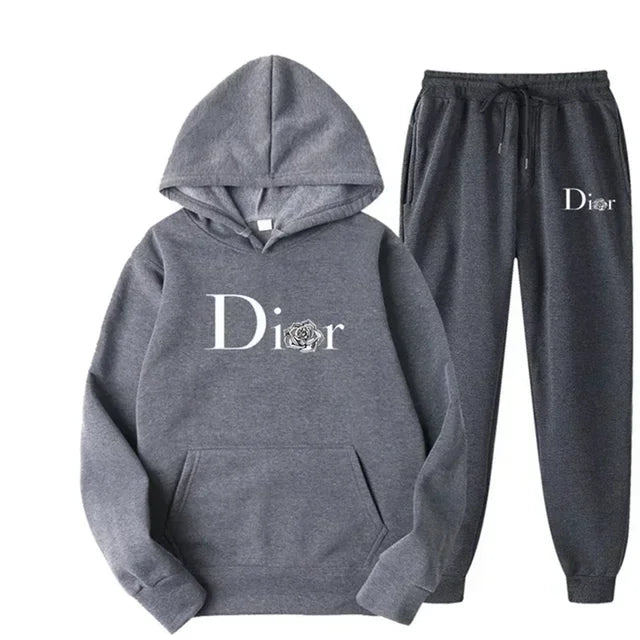 Tracksuit 2 Pieces Sets Hooded Sweatshirt +Drawstring Pants Male Hoodies Running Sportswear Women Autumn Sportswear