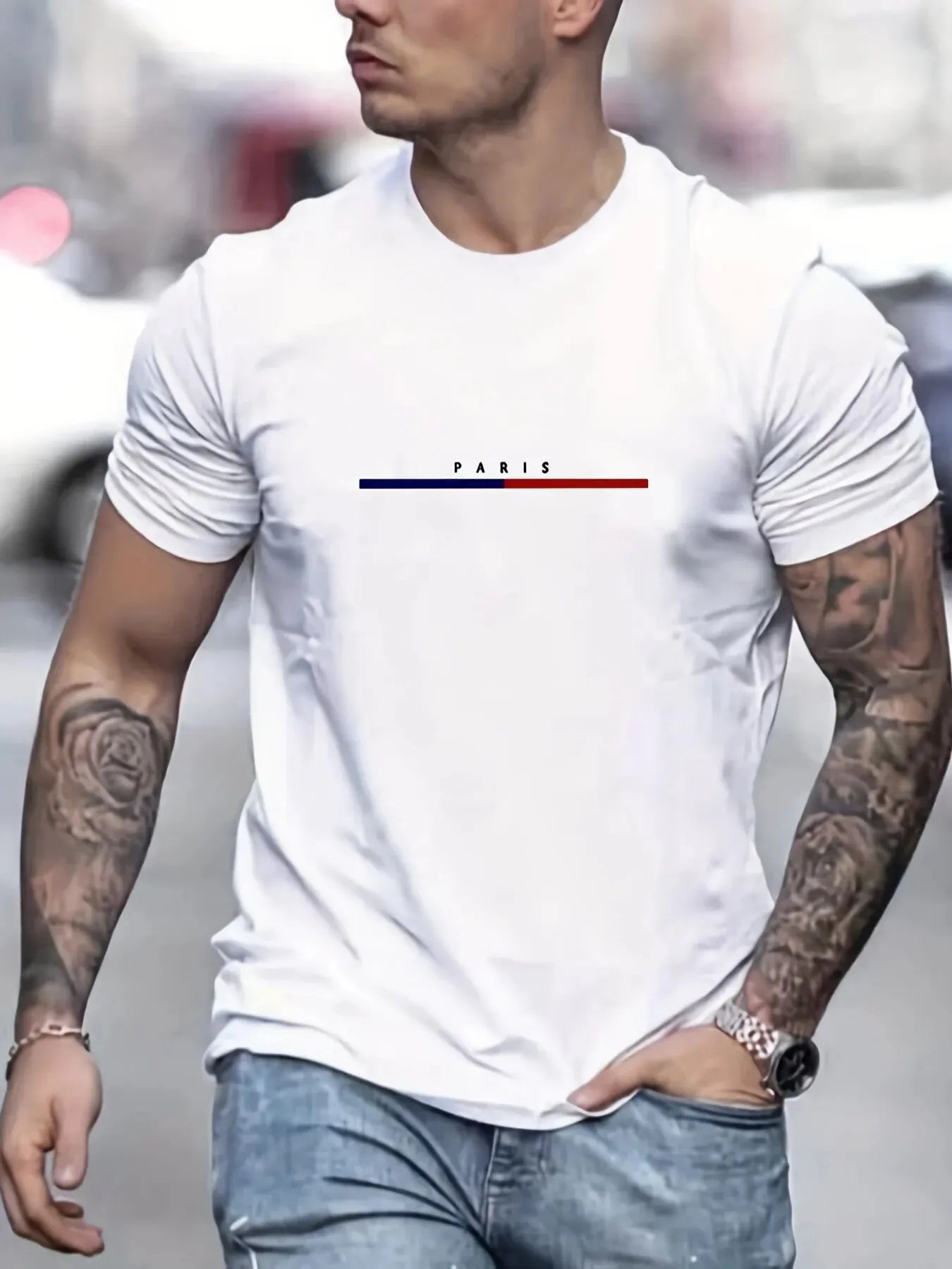 New Digital Print Super Elastic Casual Short-Sleeved Men's Daily Party Home Social T-Shirt Solid Color Vintage Streetwear