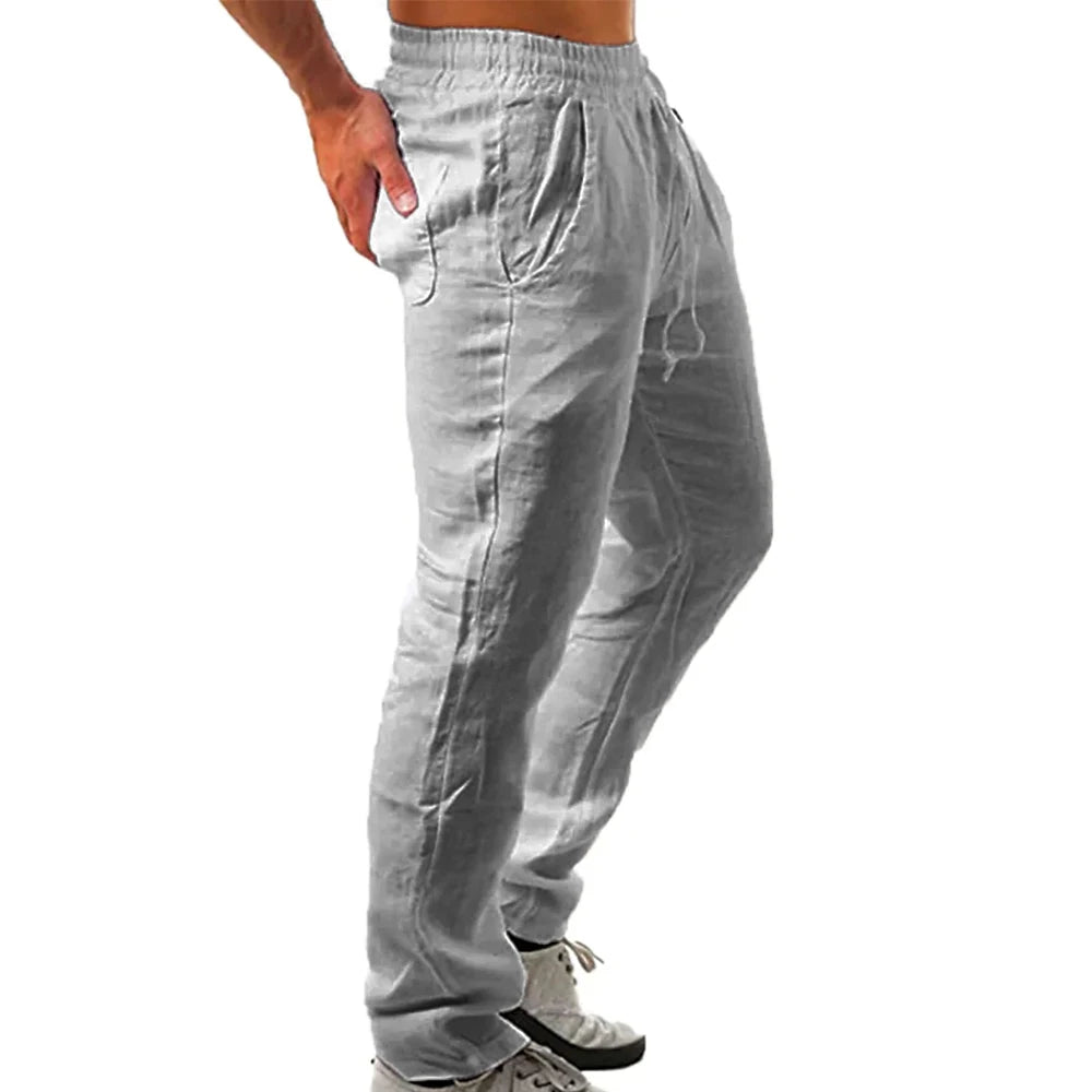 Korean Summer Men's Linen Pants New Breathable Solid Color Comfortable Pants Fitness Yoga Jogging Sweatpants Streetwear