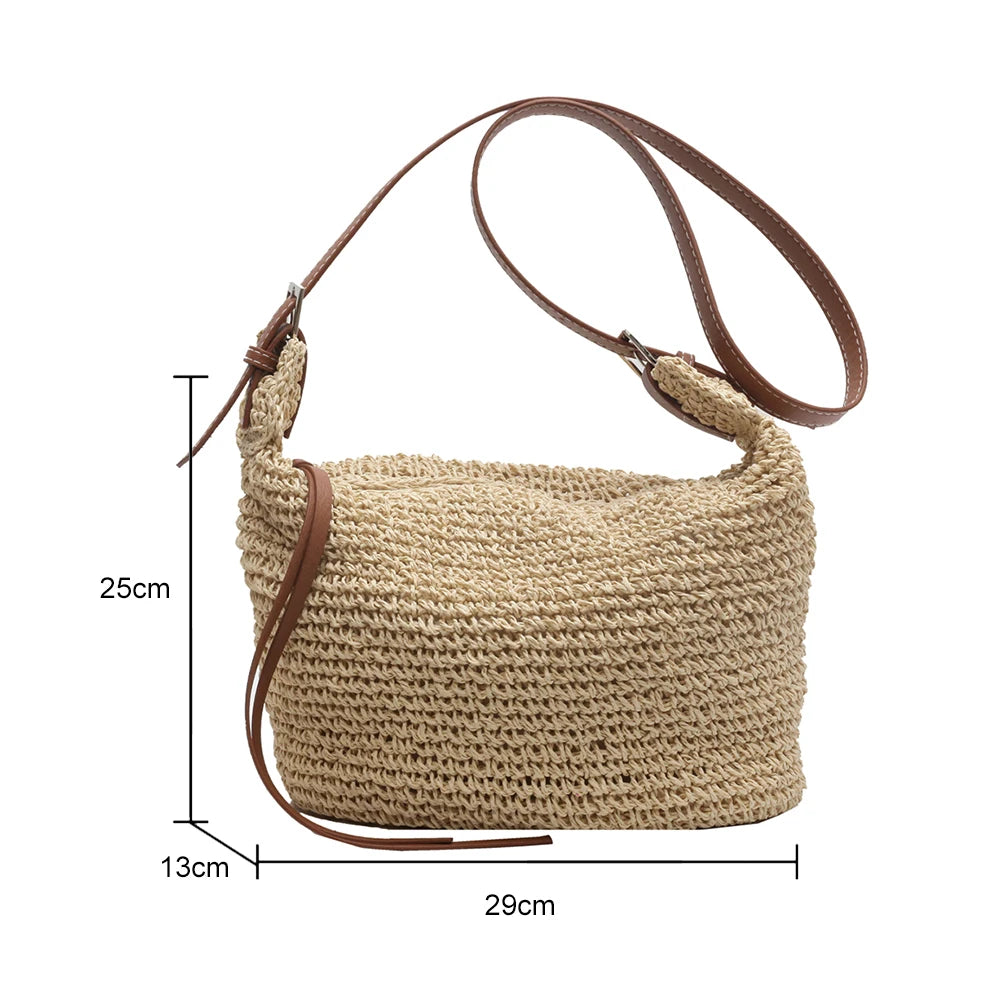 Summer Straw Women Bag Hand-Woven Handbags Handmade Raffia Beach Boho Shoulder Bag Large Tote Bag Tassel Shopping Purses