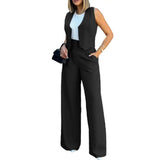 Women Suit Women Vest Elegant Lady Baggy Pants Set with Sleeveless Vest Women's High Waist Wide Leg Pants in for Fashionable