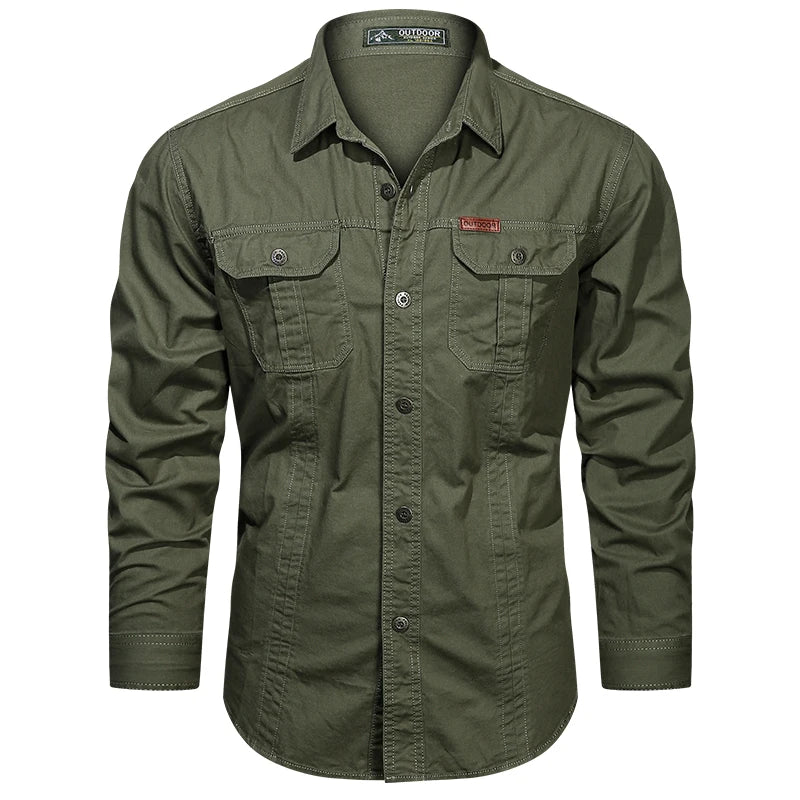 Spring Cotton Cargo Shirt for Men Long Sleeve Multi-Pocket Shirts Outdoor Casual Clothing High-Quality Militar Overshirt