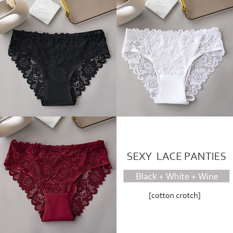 3PCS/Set Luxury Floral Embroidery Lace Panties Women Briefs Sexy Hollow Lingerie Female Underwear Ladies Breathable Underpants