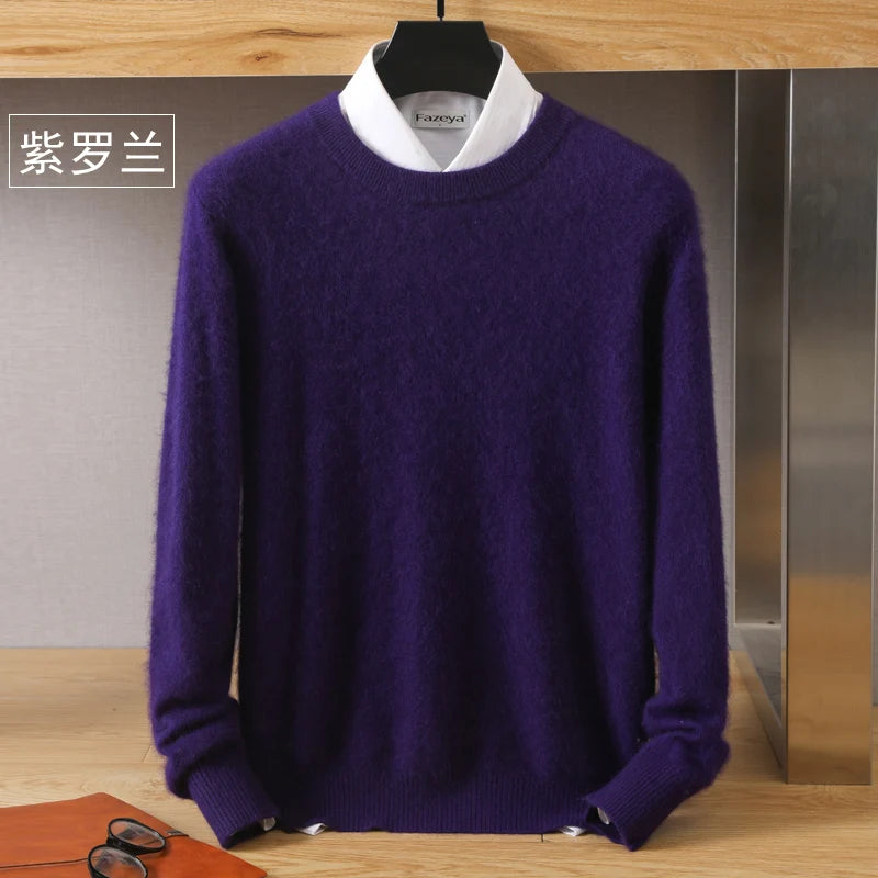 Men's 100% Pure Mink Cashmere Sweater O-Neck Pullovers Knit Sweater Autumn and Winter New Long Sleeve High-End Jumpers Mink Tops