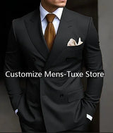 High Quality Brown Men's Suits Double Breasted Bespoke Double Breasted Peaked Lapel Formal Blazer Slim Fit 2 Piece Jacket Pants