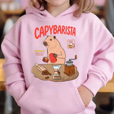 Cute Capybara Loves Bubble Tea kids hoodie pink plus velvet sweater autumn and winter tops for girls