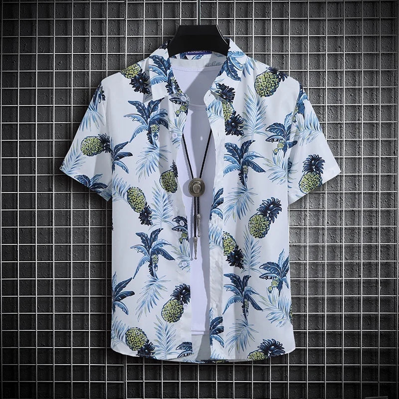 Men's Summer Short Sleeve Printed Shirt Thin Beach Shirt Men's Clothing Turtle Neck Polo  Shirt for Men Casual Top