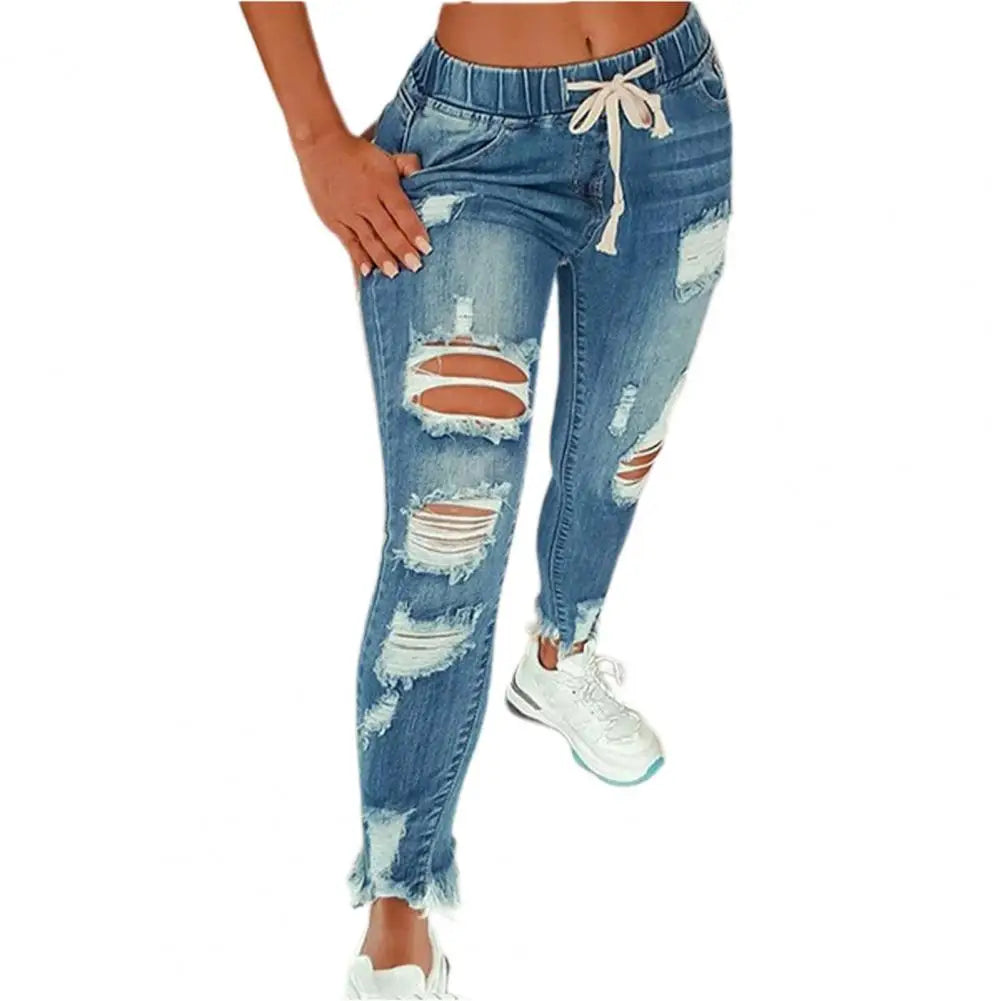 4XL Women Jeans Ripped Vintage Woman's Distressed Jeans Streetwear Hip Hop High Waist Pants Skinny Denim Trousers