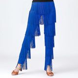 Women's Tassels Fringe Dance Pants Ballroom Latin Tango Salsa Practice Performance Dancing Costume Pants Blakc Blue Red