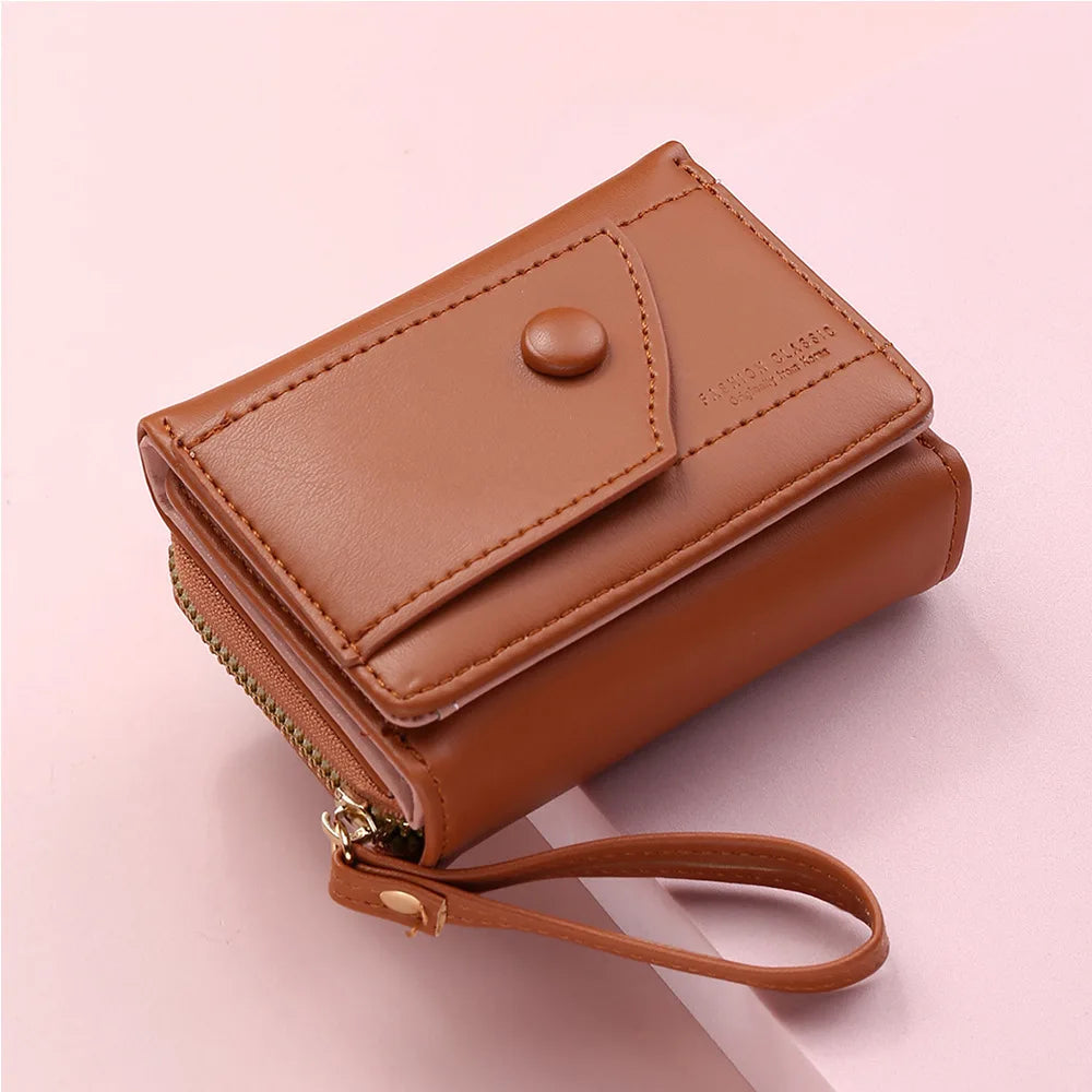 Four Seasons Women's Short Wallet Zipper Tower Buckle Zero Wallet Girl Student Handheld Bag Solid Color Simple Versatile Fashion