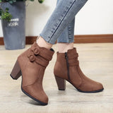 Retro Boots Women's Shoes New Square Heel Woman High Shoe Rubber Ankle Female Solid Platform Short Boots