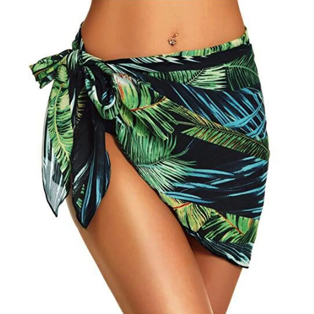 Summer Women Short Solid Sarong Swimsuit Coverups Beach Bikini Wrap Sheer Short Skirt Chiffon Skirt Scarf Swimwear Cover-ups