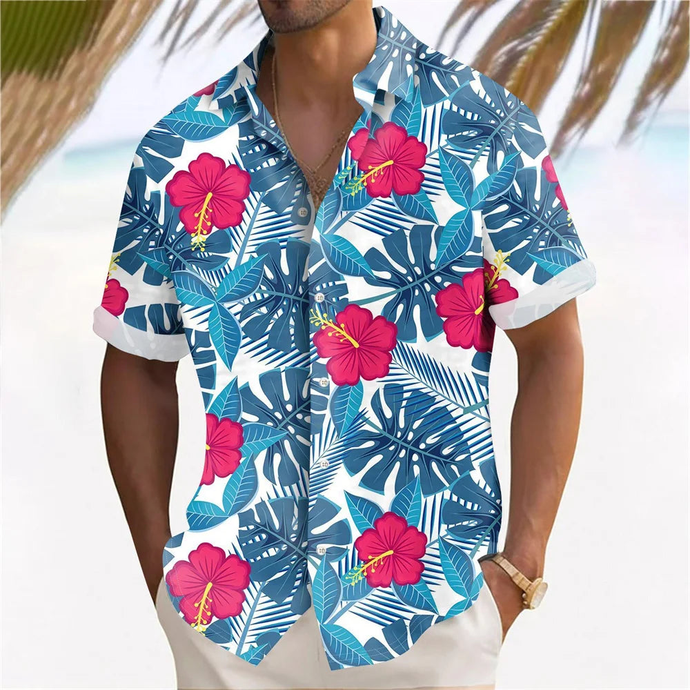 Plant Printed Men's Hawaiian Beach Shirts Summer Casual Short Sleeve Lapel Shirts Holiday Shirts For Men Large Size Men Clothing