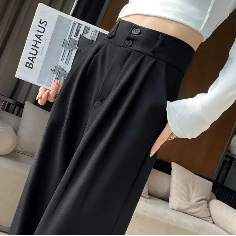 High Waist  Suit Pants Women Straight Black Korean Office Ladies Trousers Fashion Button Loose Spring Female Streetwear