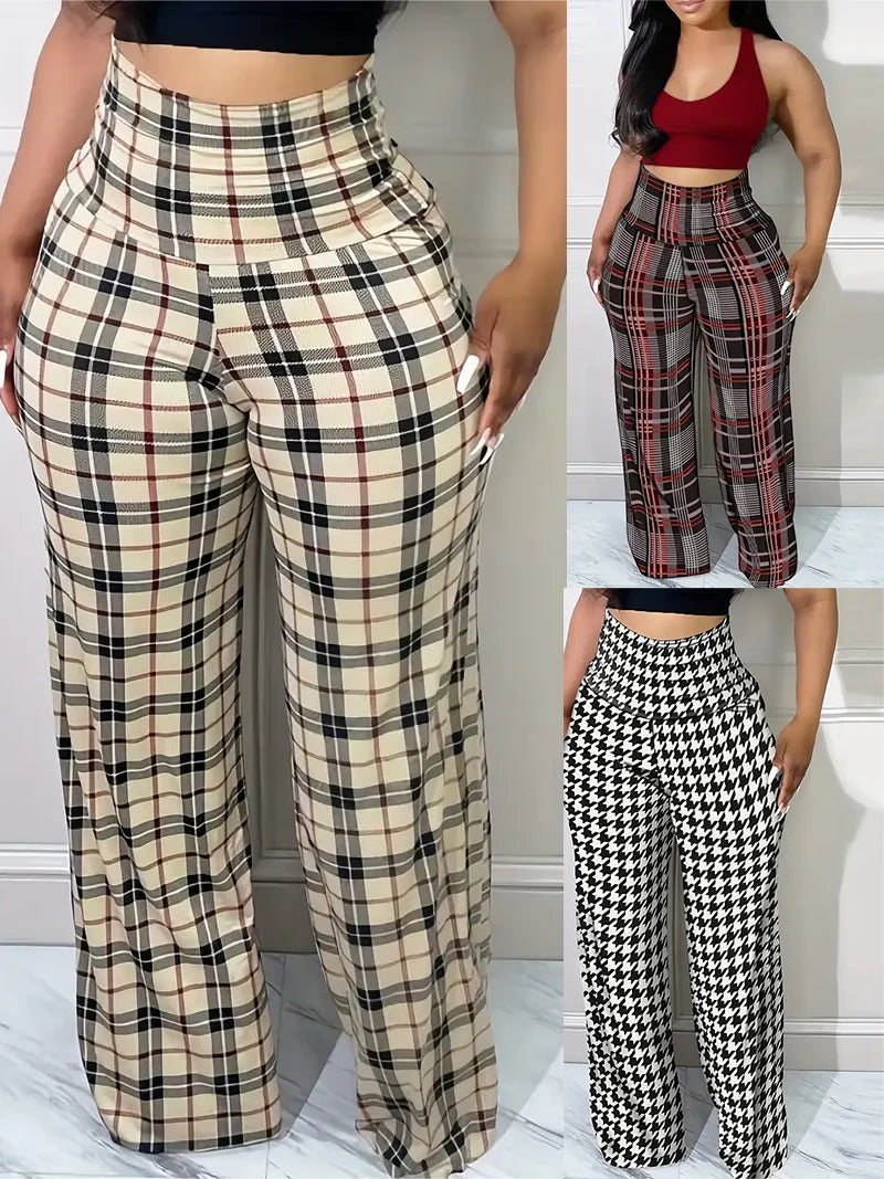 Women's Plaid Wide Leg Pants  High Waist Casual Loose Trousers for Spring  Summer