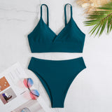 High Waist Bikinis Women Solid Strap Swimsuit Female Padded Swimwear Bathers Bathing Swimming Swim Suit Summer Beachwear