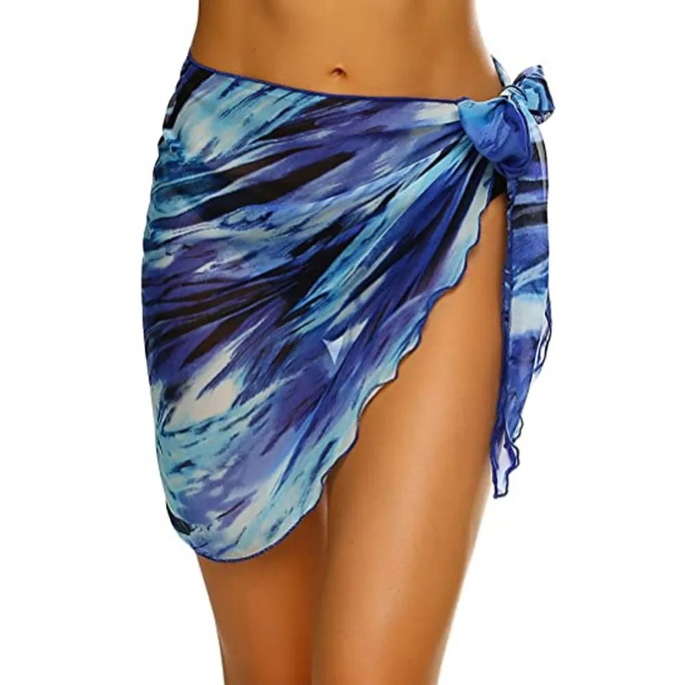 Summer Women Short Solid Sarong Swimsuit Coverups Beach Bikini Wrap Sheer Short Skirt Chiffon Skirt Scarf Swimwear Cover-ups