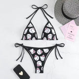 Hellokitty Cute Girls Sexy Bikinis Set Print Bikini Swimsuit Women Swimwear Beachwear Lingerie Elasticity Slips On Vacation