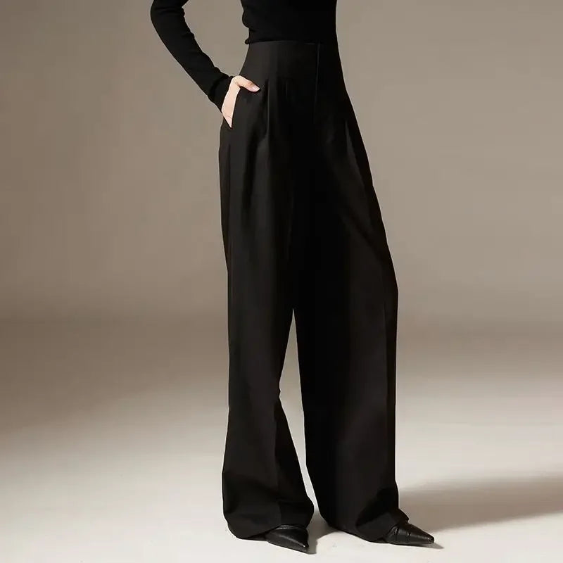 Spring New Pants High Waist Wide Leg Pants Draping Effect Tight Waist Long Pants High-Looking Slide Suit or Women