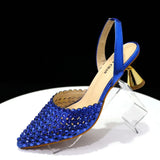 Venus Chan High Heels for Lady Luxury Designer Green Color Full Diamond Pointed Toe Wedding Shoe and Bag Set for Party