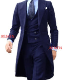 Royal Blue Long Tail Coat 3 Piece Gentleman Man Suit Smoking Da Sposo Moda Maschile Per Giacca Da Ballo Da Sposa Gilet Con