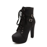 New Women's Pumps Shoes Womens Thick Sole Boots Lace Up Ladies Ankle Boots Comfortable Stiletto Heels Botas Altas Mujer