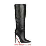 Pointed Toe Stiletto Boots for Women, Snake Pattern Sleeve, Long Tube Shoes, European and American Fashion, Winter