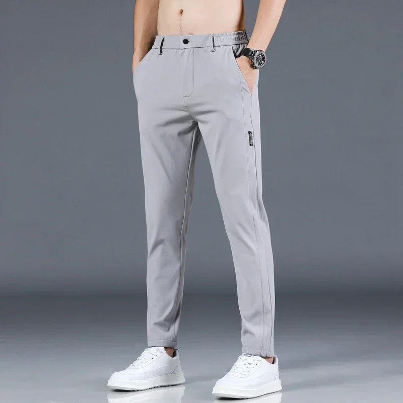 Summer New Thin Ice Silk Stretch Men's Pants Casual Elastic Waist Smooth Trouser Pants Male Brand Clothing 5 Colour