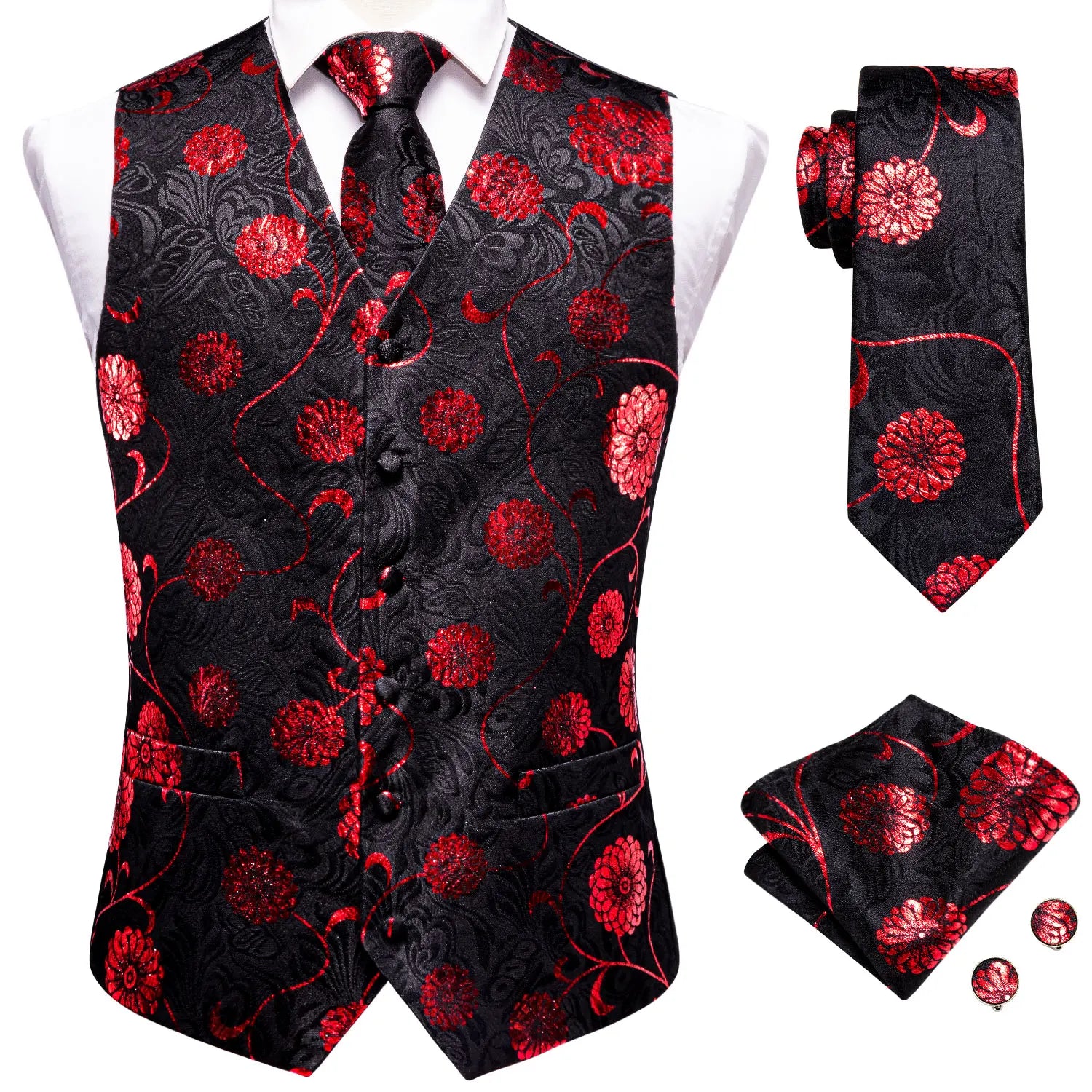 Wedding Purple Silk Men Vest Paisley Slim Fit Necktie Hankerchief Cufflinks Sets Male Sleeveless V-Neck Waistcoat Party Hi-Tie