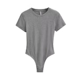 Summer Short Sleeve O-neck Bodysuits Women Knits Stretchable Slim 14 Colors Basic Top Jumpsuits