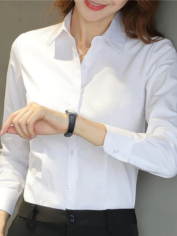 Professional Shirt Formal Dress Large Size Work Clothes OL Button Womens Tops Fashion Women Shirt White Shirt Female Long-sleeve