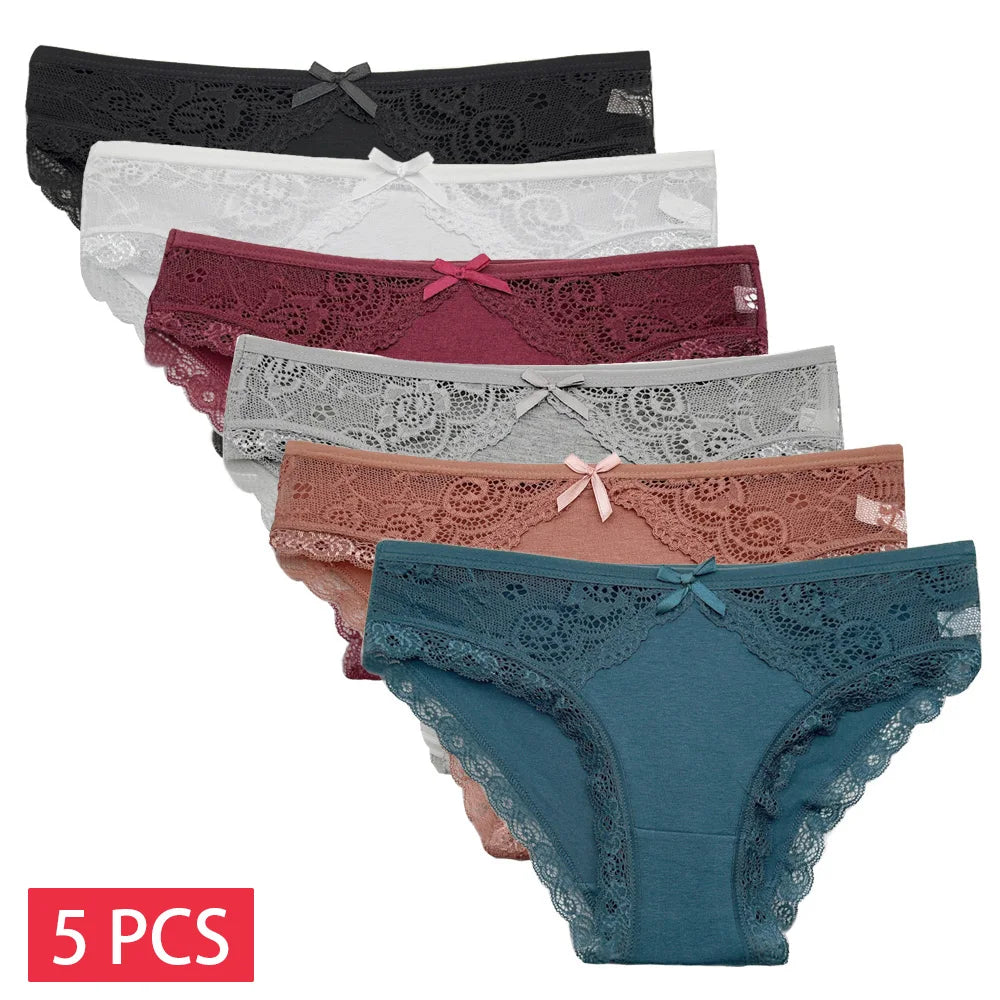 5 PCS/SET New Arrival Low Rise Ladies Sexy Lace Panty Underpants Panties For Women Lingerie Cotton Briefs