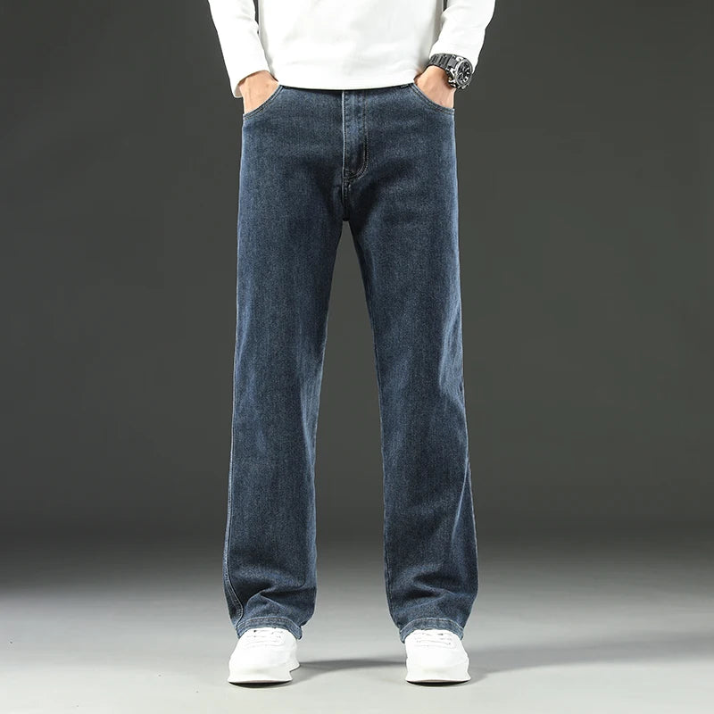 New Y2K  Autumn and Winter Baggy  Jeans Men's Autumn and Winter Loose Straight Wide-leg Business Trousers Mens Clothing