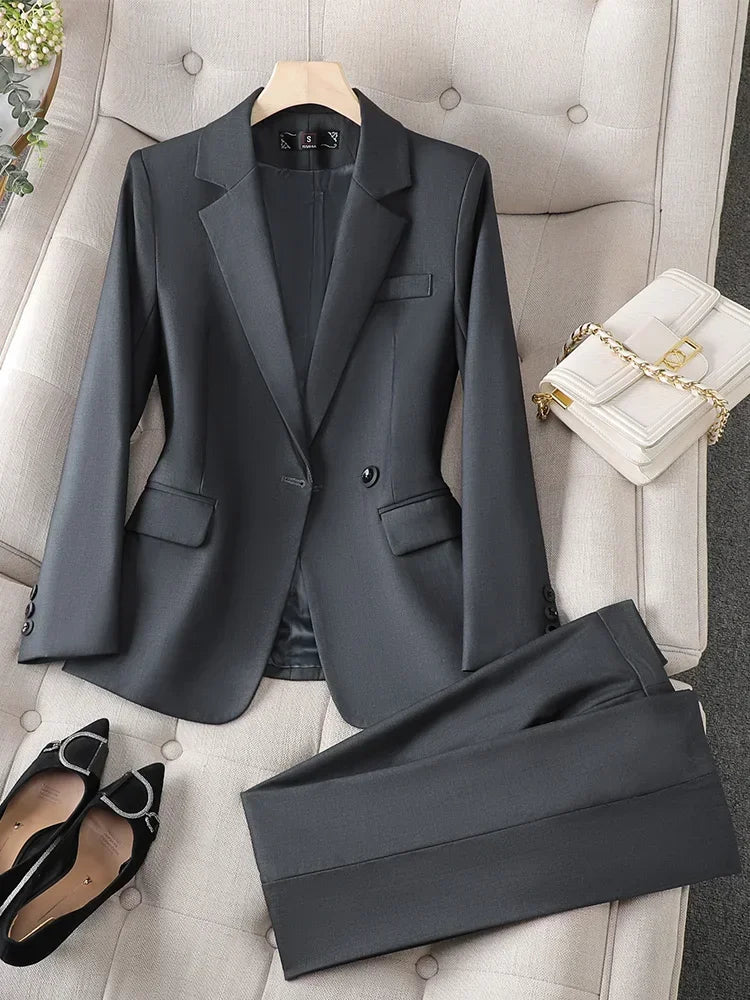 Yitimuceng Office Wear Women Blazer Suits Elegant Fashion Chic Coats Long Sleeve Casual Blazer Jacket Suits Pants 2 Piece Set