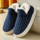 Fashion Couple Winter Warm Plush Slippers Thick Sole Non Slip Casual Cotton Shoes Woman Corduroy Soft Indoor Home Slippers