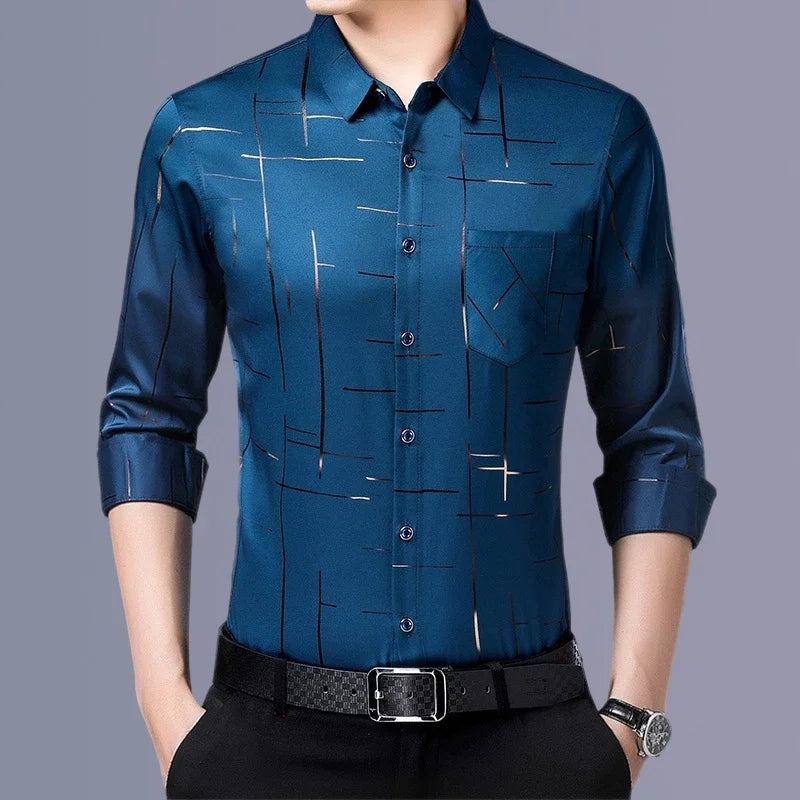 Men's Casual and Fashionable Long Sleeved Printed Shirt, Non Ironing and Wrinkle Resistant Business Top