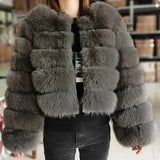 Faux Fox Fur Coat Women Winter Long Sleeve Luxury Raccoon Fur Jackets Thick Top Female Furry Coat Fluffy Synthetic Top Outwear