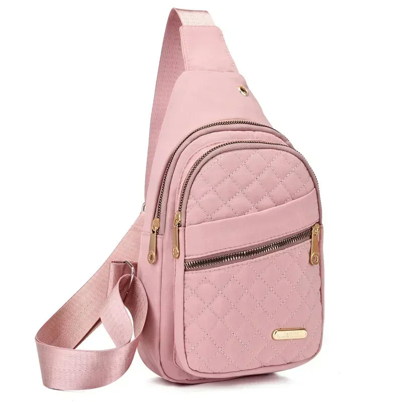 Woman Pink Chest Bag Ladies Waterproof White Chest Shoulder Sling Bag Women Small Backpacks Men Oxford Cloth Crossbody Bag