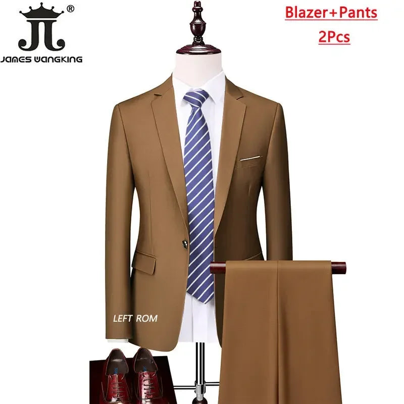 ( Jacket+Vest+Pants ) Formal Business Office Men's Suits Groom Wedding Dress Party Dress Solid colour Suit