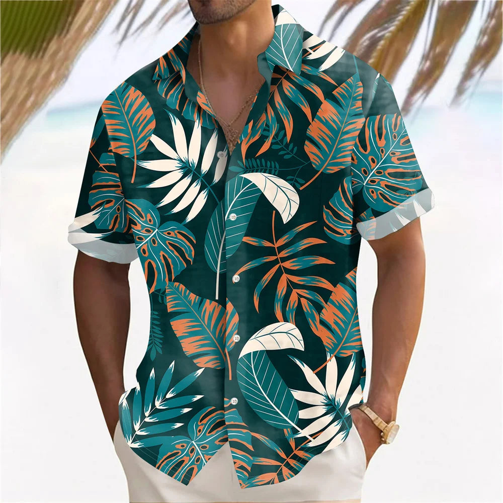 Plant Printed Men's Hawaiian Beach Shirts Summer Casual Short Sleeve Lapel Shirts Holiday Shirts For Men Large Size Men Clothing