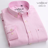 New Oxford woven men's shirt long sleeve striped fashion print casual business social breathable no-iron buckle collar