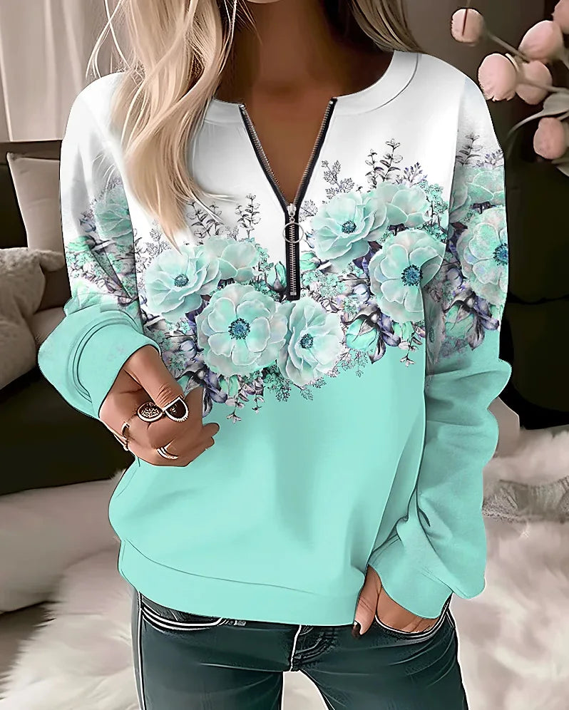 Women's Hoodies Women Fashion Floral Hoodies Flower Painting Sweatshirt Zip Up Hoodie Oversized Sudaderas Harajuku Coats Elegant