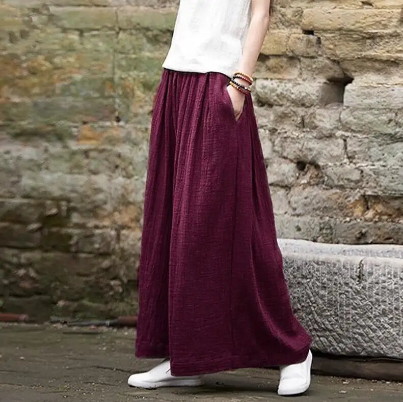 Spring Fashion cotton Wide Leg Pants plus size Female Loose Casual cotton linen Pants Trouser Autunm vintage long pants